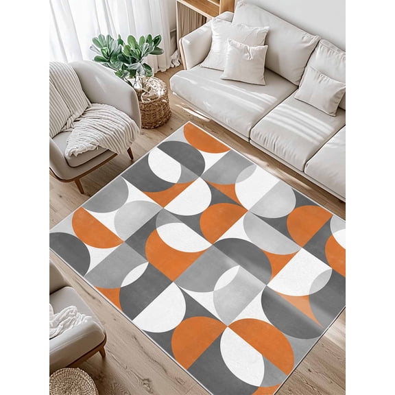 Retro Geometric Area Rug for Bedroom 2.7x5 Ft Art Decor Orange Gray Semicircle Super Soft fuzzy Throw Rug Non-Slip Fluffy Plush Indoor Floor Carpet for Living Room Nursery Home Decor
