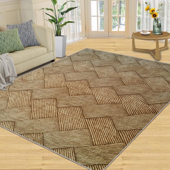 Retro Geometric Area Rug, Boho Abstract Washable Rug, Non Slip Low Pile Carpet for Living Room Bedroom Home Decor 4x5ft