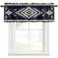 thumbnail image 1 of Retro Geometric Blue Khaki Texture Window Valance Curtain Ethnic Style Rod Pocket Short Curtain for Living Room, Bedroom & Kitchen Window Decor 54x18in, 1 of 8