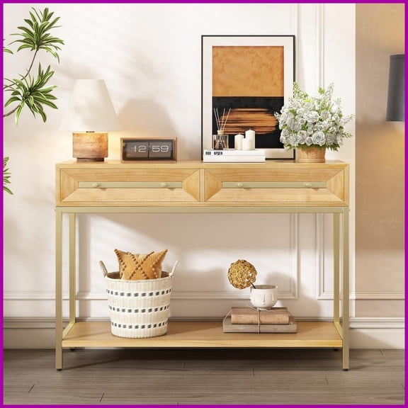 Retro Geometric Coffee Table with 2 Drawers for Living Room, Storage-Savvy & Stylish Design