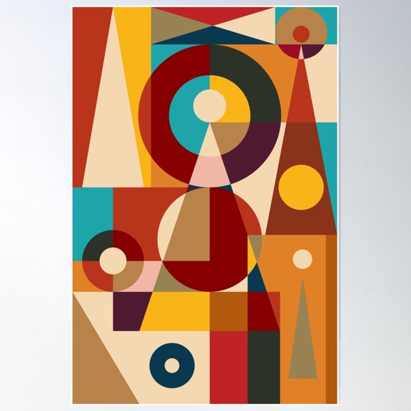 Retro Geometric Collage Poster Wall Art, Modern Wall Decor For Living Room Bedroom, 8x12 UNFRAMED