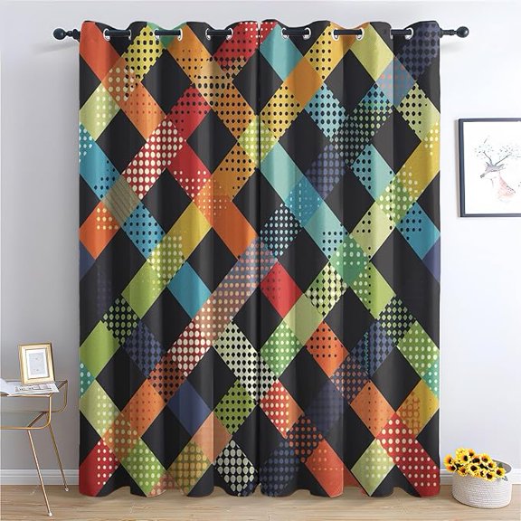 Retro Geometric Curtains for Bedroom Living Room, Funky Diamond Blackout Curtains, Patterned Window Treatments, Grommet Drapes, Home Decor 26"W x 45"L (Pack of 2)