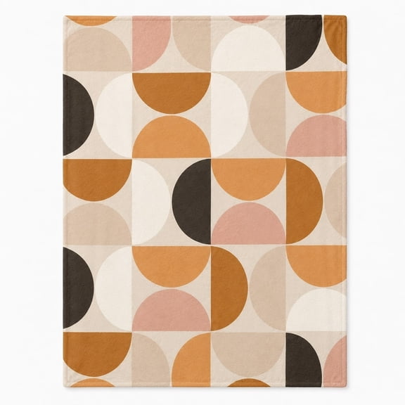 Retro Geometric Fleece Blanket, Soft Polyester Throw, Earth Tone Abstract Pattern