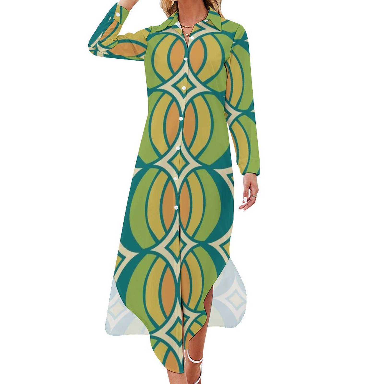 green emerald velvet dress Geometric Print Shirt Dress | Best Online Women's Boutique