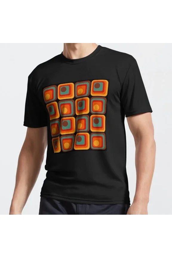 Retro Geometric Gradient Square And Circle Pattern 222 T-Shirt