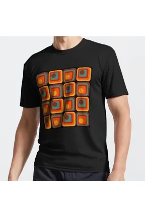 Retro Geometric Gradient Square And Circle Pattern 222 T-Shirt