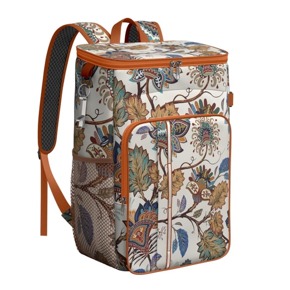 Retro Geometric Insulated Backpack Cooler - 20L High-Capacity Food & Drink Cooler Bag, Long-Lasting Insulation, Multiple Pockets, Durable Oxford Exterior, Exotic Chic Look