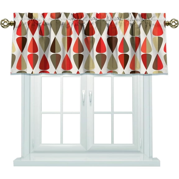 Retro Geometric Mid Century Rod Pocket Valance Curtains,Abstract Modern Boho Medieval Colorful Drop Shapes Print Window Treatments Valances for Kitchen Living Bathroom,54"x18"in(1Pcs)
