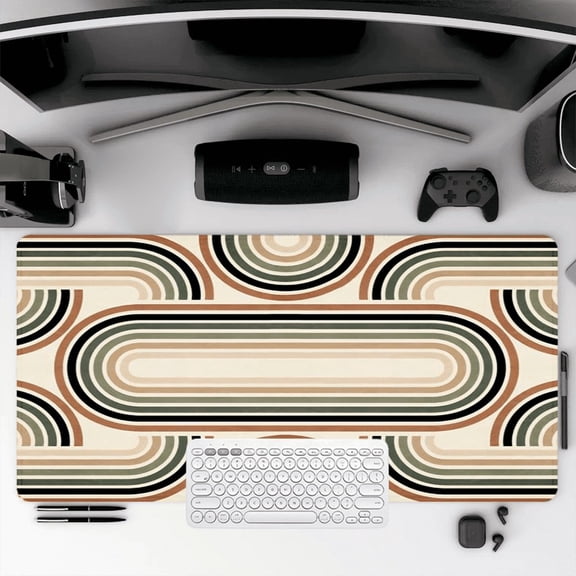 Retro Geometric Mouse Pad 35.4 x 15.8 inches Rubber Desk Mat with 70s Style Pattern for Office and Home Use