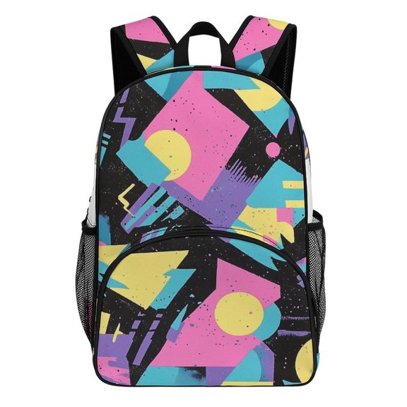 Retro Geometric Pastel Design Teenage Backpack Middle Students Bookbag Outdoor Daypack