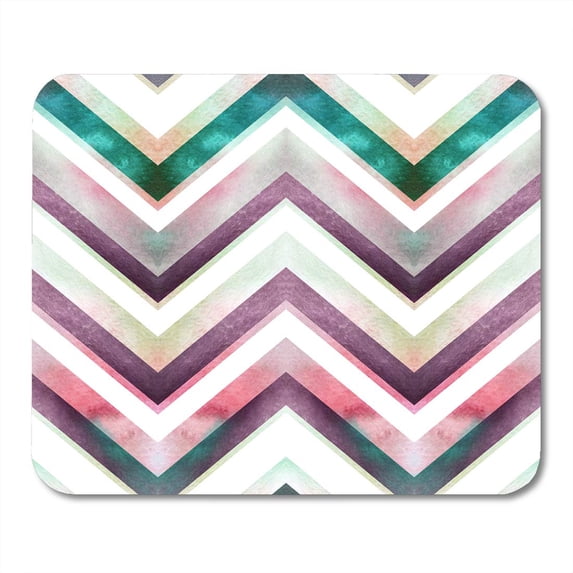 Retro Geometric Pattern Zig Zag Lines Vintage Colors White Red Green Pink Cream Stripes Watercolor Mousepad Mouse Pad Mouse Mat 9x10 inch