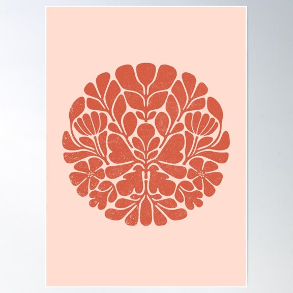 Retro Geometric Plants Flowers Abstract Hippie Vintage 60S Botanical Floral In Red Poster Wall Art, Modern Wall Decor For Living Room Bedroom, 12x18 UNFRAMED