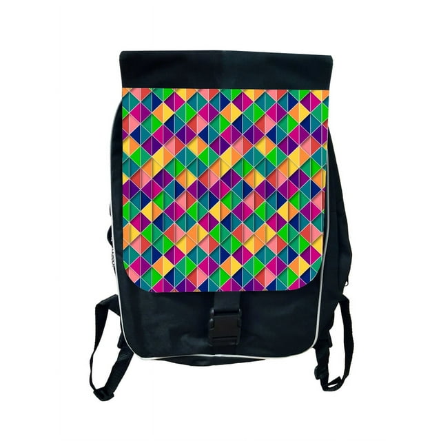 Retro Geometric Print Large School Backpack