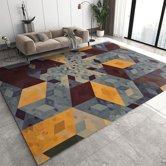 Retro Geometric Rhombus Pattern Area Rug, 3D Cube Indoor Non Slip Print Rugs, Machine Washable Carpet For Indoor Outdoor Hardwood Floors Home Decor 1x2ft