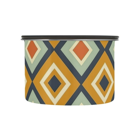 Retro Geometric Rhombuses Airtight Coffee Bean Canister 17oz Food Storage Containers with Lids For Gournd, Tea, Sugar, Flour, Rice, Cereal, Candy Cookie Jar