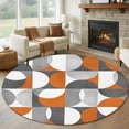 thumbnail image 1 of Retro Geometric Round Rugs for Living Room 5ft Art Decor Orange Gray Semicircle Non Slip Circle Rug Washable Low-Profile Indoor Carpet for Bedroom, Dining Room, Bathroom, 1 of 9