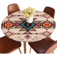 thumbnail image 1 of Retro Geometric Round Tablecloths Elastic Edged Tribal Navajo Triangular Square Boho Style Washable Reusable Tablecloths for Kitchen Picnic Party 40-44 inch, 1 of 6