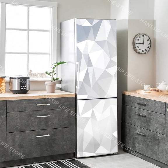 Retro Geometric Triangle Pattern Refrigerator Door Wrap Cover Waterproof Abstract Fluid Marble Texture Fridge Door Sticker Decal