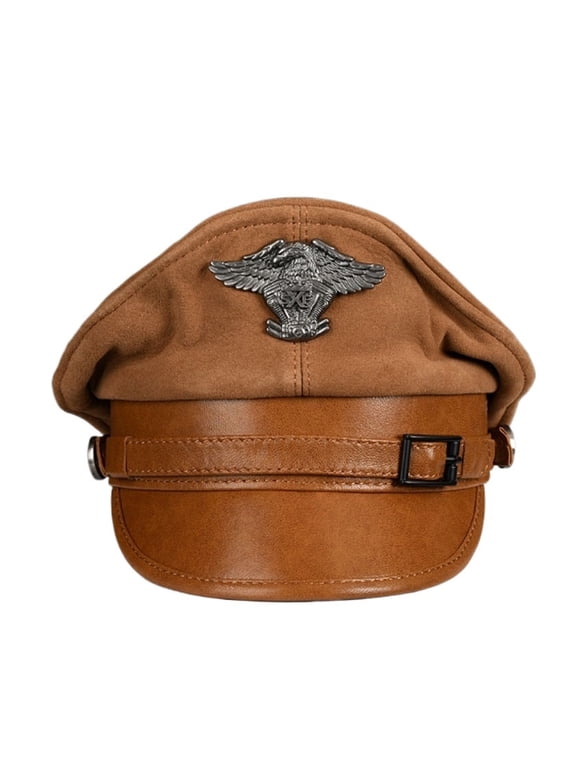 Retro German Caps For Men Male Genuine Leather Flat Top Hats European American Captain Locomotive Chapeau ,Fashion Design