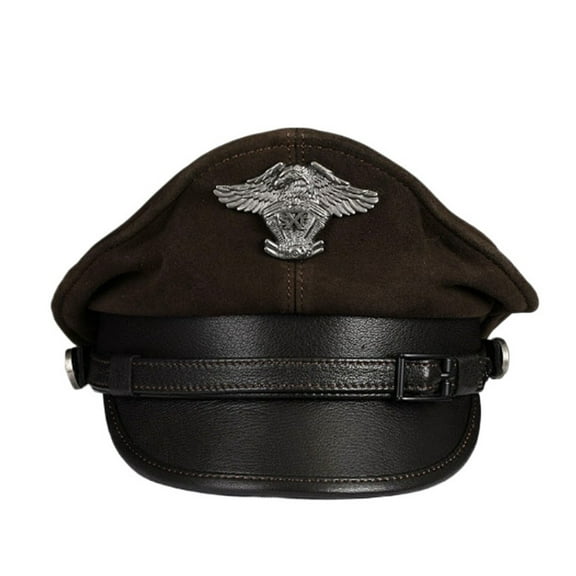 Retro German Caps For Men Male Genuine Leather Flat Top Hats European American Captain Locomotive Chapeau ,Fashion Design