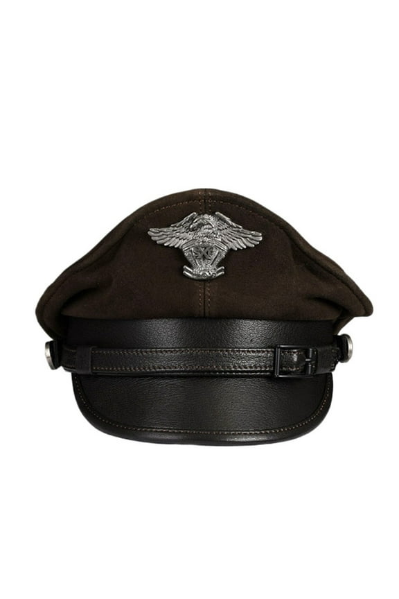 Retro German Caps For Men Male Genuine Leather Flat Top Hats European American Captain Locomotive Chapeau ,Fashion Design