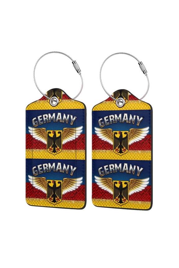 Retro German Flag With German PU Leather Suitcase Tag with Stainless Steel Loop and Address Card for Baggage Tag 1 PCS