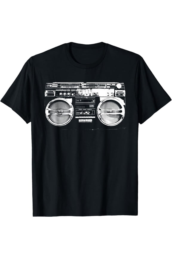 Retro Ghetto Blaster - Boom Box 80's 90's Hip Hip Rap T-Shirt- Classic Unisex 100% Cotton Crew Neck T-Shirt Breathable Casual Everyday Wear Affordable Graphic Soft t shirt Cheap t shirts