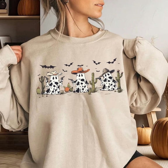 Retro Ghost Cowboy Halloween Sweatshirt, Western Halloween Outfit