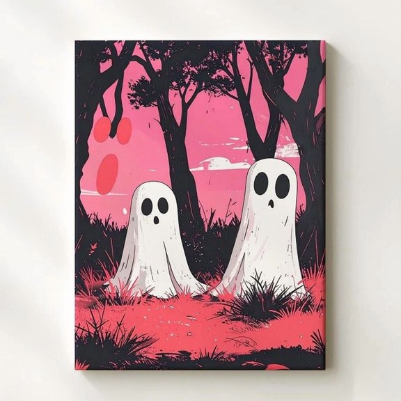 Retro Ghost Duo Pink Sky Hal.Low.Een Print-Inspired Wall Art Home Art
