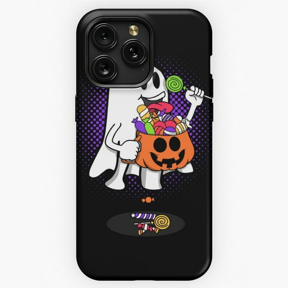 Retro Ghost Eating Candy Boo Happy Halloween Humor iPhone Case 17 through 11 Pro Max