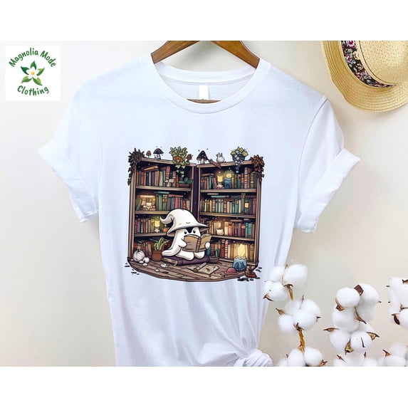 Retro Ghost Reading Books Shirt, Librarian Ghost , Teacher, , Teacher Gift, Boo School Tee All Size S-5Xl
