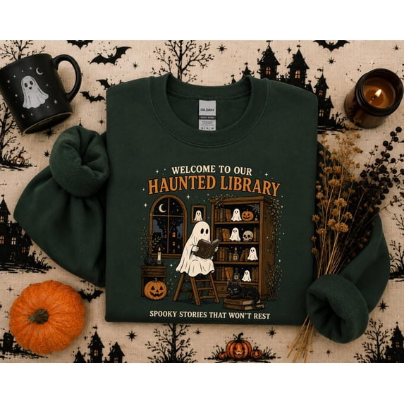 Retro Ghost Reading Sweatshirt, Gift For Book Lovers, Funny Halloween Crewneck For Her, Spooky Season Pullover