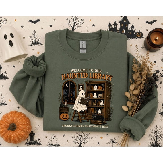 Retro Ghost Reading Sweatshirt, Gift For Book Lovers, Funny Halloween Crewneck For Her, Spooky Season Pullover
