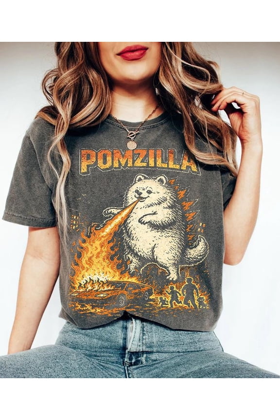 Retro Giant Fluffy Dog Chaos Shirt, Fire Monster Pomeranian Graphic Tee, Dog Mom & Dad Gift, Comfort Colors Unisex Cotton T-Shirt, Size S-3XL