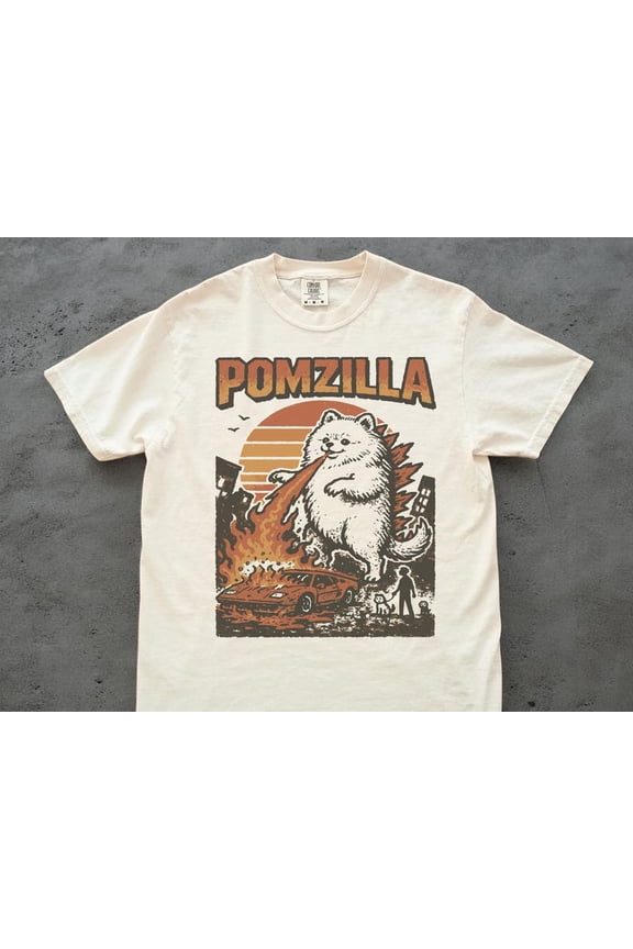 Retro Giant Fluffy Dog Shirt, Fire Monster Pomeranian Graphic Tee, Dog Mom & Dad Gift, Comfort Colors Unisex Cotton T-Shirt, Size S-3XL