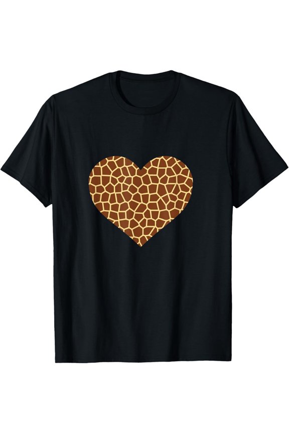 Retro Giraffe Print Heart Graphic Tee Cute Safari Animal Pattern Adult Fashion T-Shirt