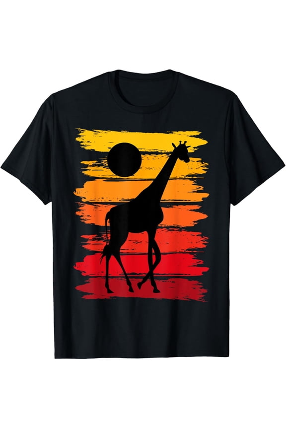 Retro Giraffe Silhouette T-Shirt - Vintage Sunset Safari Africa Animal Graphic Tee - Distressed Aesthetic Nature Lover Apparel Top