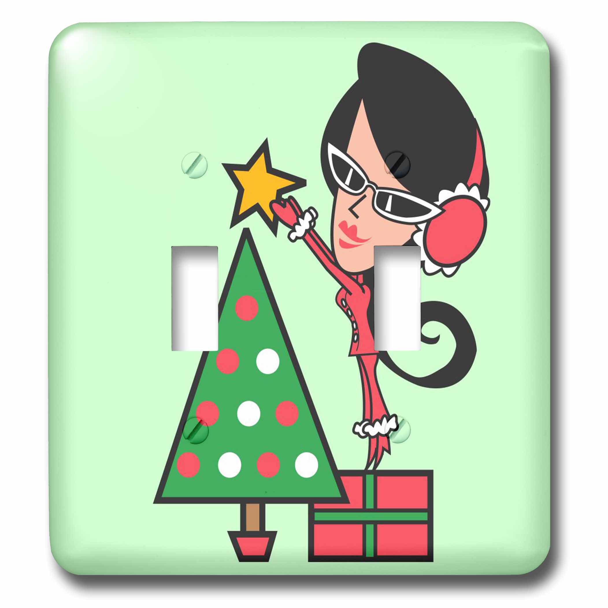 3dRose, Retro Girl Decorating Christmas Tree, double toggle switch ...