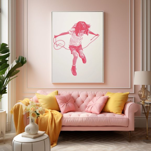 Retro Girl Jumprope Bold Screenprint Wall Art Poster Unframed Paper Print