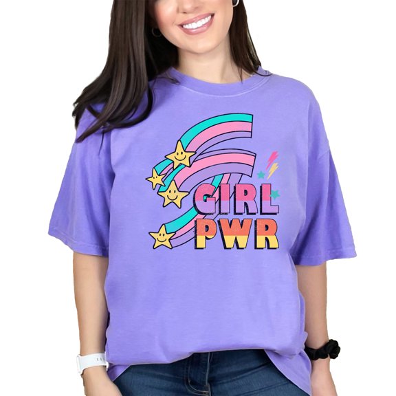 Retro Girl Pwr, Feminist Art Merch, Violet Comfort Colors T-Shirt, XL