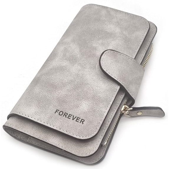 Retro Glamorous Multiple Slots Women Wallets, PU Leather Trifold Wallets For Women, Large Capacity Clutch Card Holder, Fashion Portable Long Purse Credit Card Clutch with Zipper (Gray)