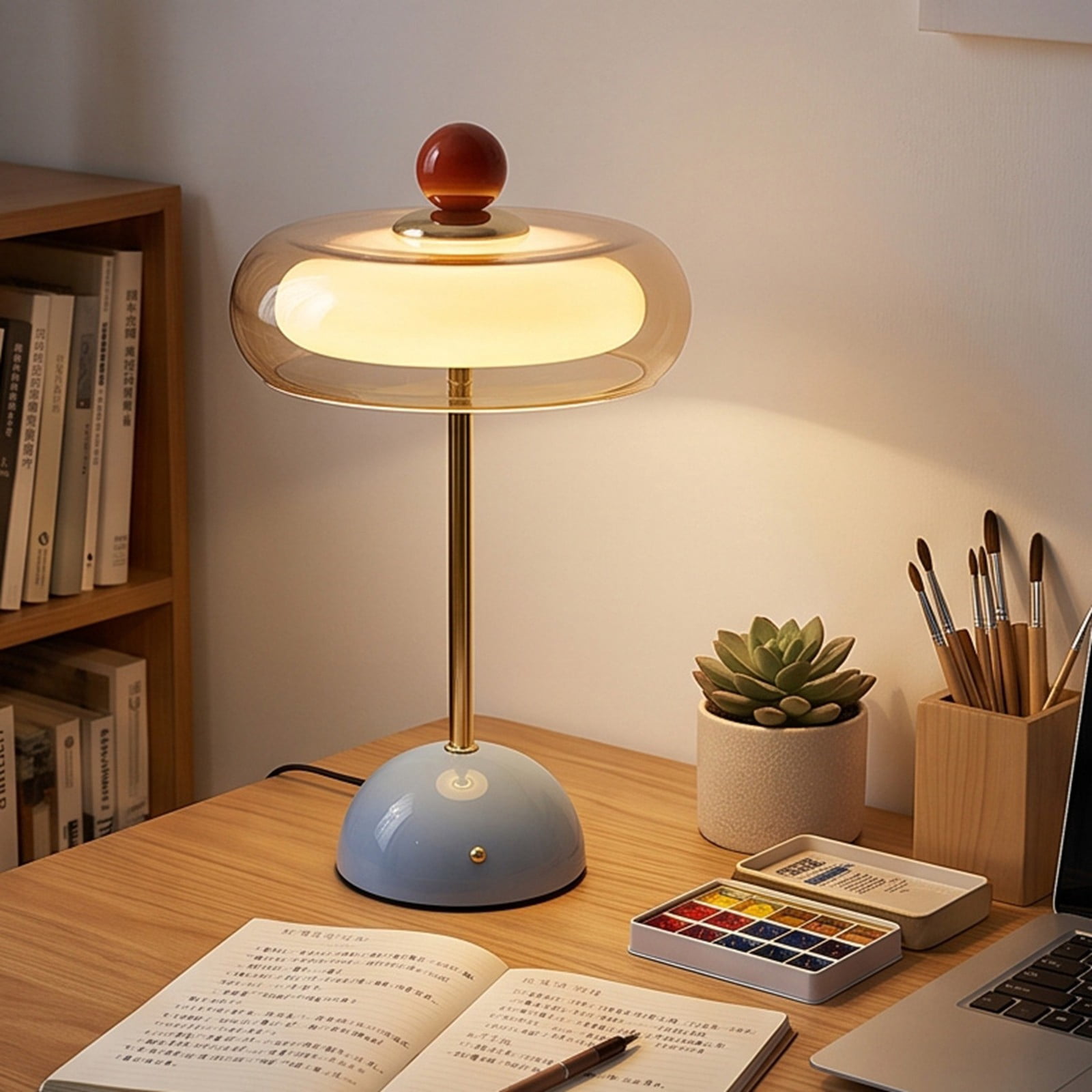 Table Rump Light Retro Glass Mushroom Table Lamp USB Rechargeable or Plug In Bedside ...