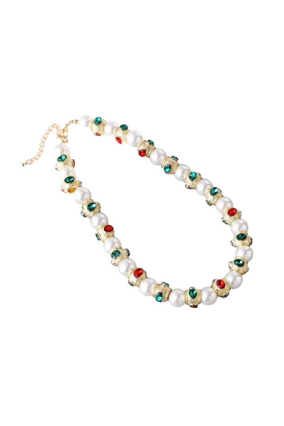 Retro Glass Pearls Necklace Zinc Alloy Red Emerald Dragonflies Eye Jewelry