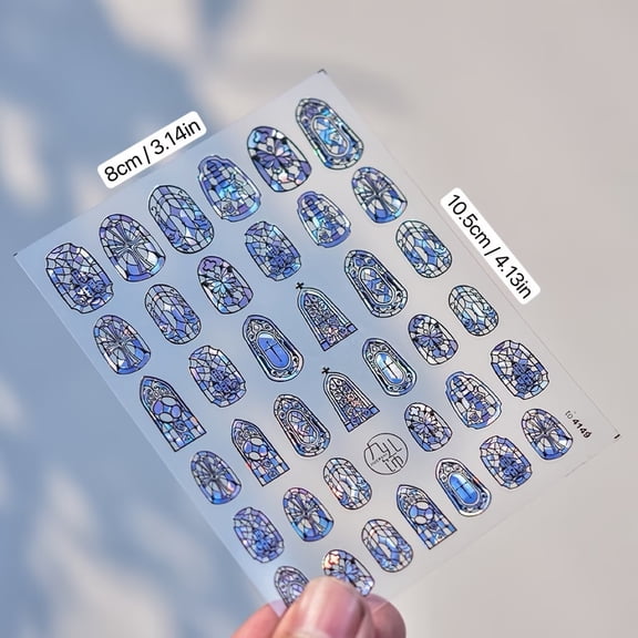 Retro Glazed Window 5D Embossed Nail Art Stickers - Creative Nail Design Set of 2 for Stunning Nail Art
