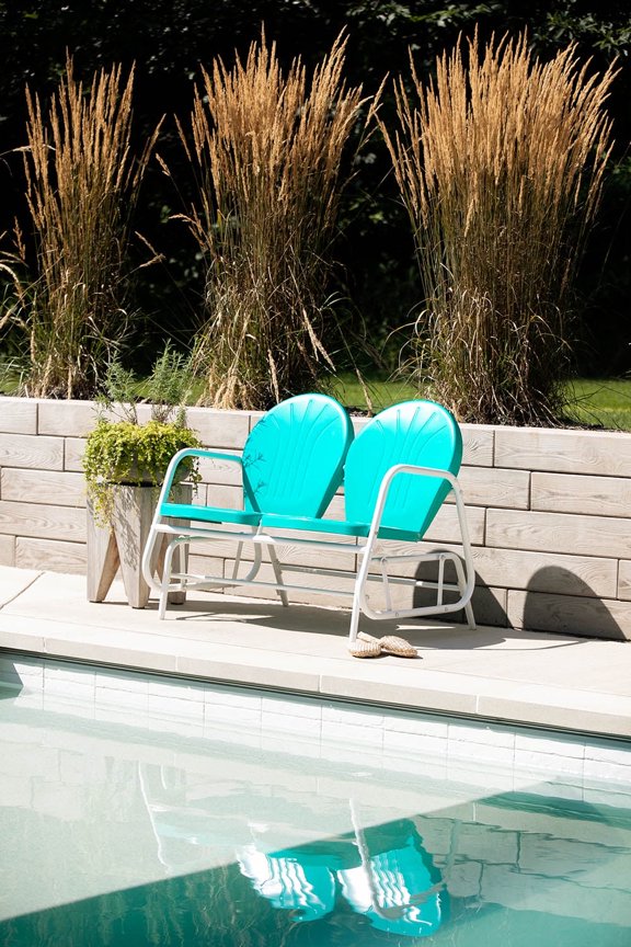 Retro Glider Bench in Turquoise with White Frame, Seats 2