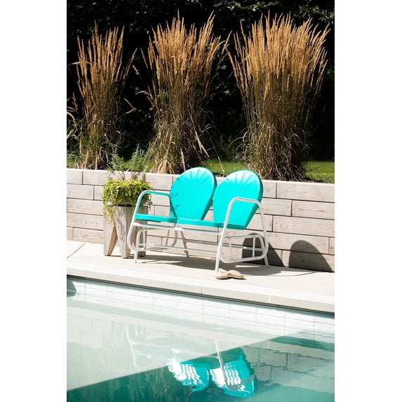 Retro Glider Bench in Turquoise with White Frame, Seats 2