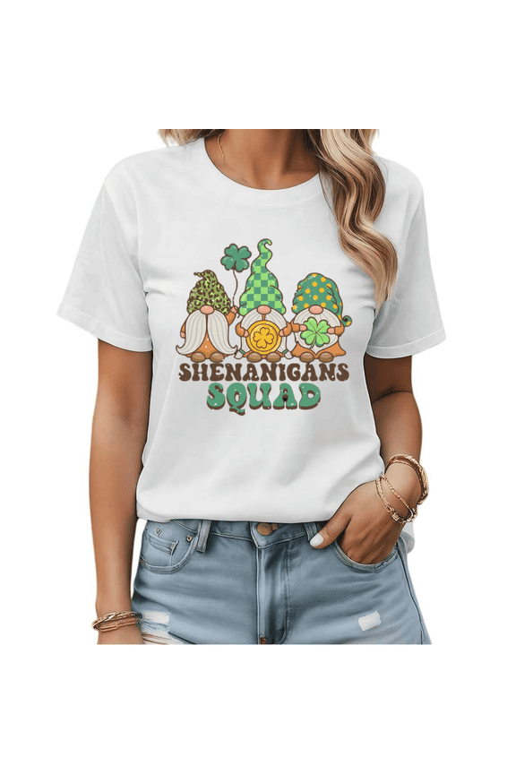 Retro Gnome St. Patrick's Day Graphic Tees Womans T-shirt Black/White S-5XL Shirts Daily Casual Tops
