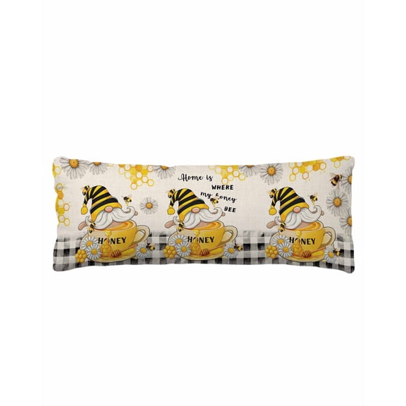 Retro Gnomes Body Pillow Cover 20 x 54 Inch Decorative Pillow Cover Black Yellow Daisy Honey Plaid Flower Lumbar Pillowcase Seasonal Rectangle Cushion Case for Couch Sofa Bed Living Room