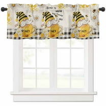 Retro Gnomes Valances for Windows Farmhouse Kitchen Curtains Valances Rod Pocket Valance Curtains for Kitchen Windows Black Yellow Daisy Honey Plaid Flower Window Valances for Bathroom 60"x18"