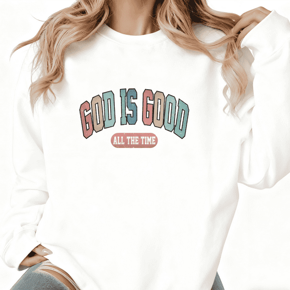 Retro God Is Good Print Graphic Regular Fit Tee T-Shirt Print Top Round-neck long-sleeved white S-3XL
